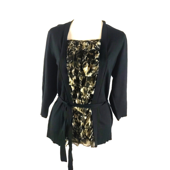 Chico's Women's Sweater Size 1 Medium Black Leopard Print Ruffle Quarter Sleeve - Picture 7 of 7